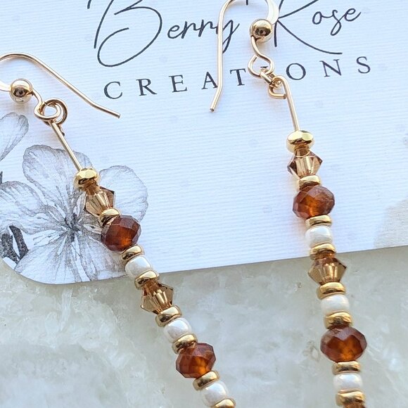 Gold Hessonite Garnet Dainty Drop Dangle Earrings - Picture 5 of 6